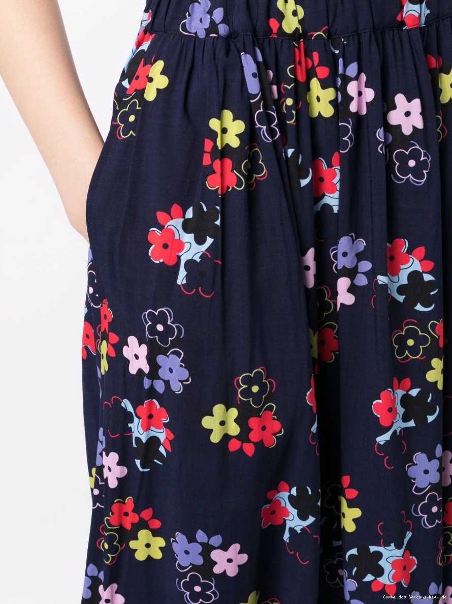 Affordable Women Des Girl floral-print pleated Comme Garcons skirt 0304