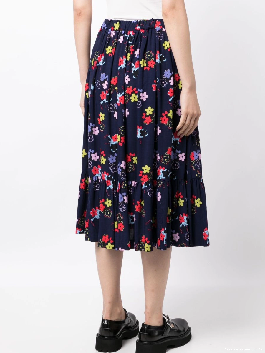 Affordable Women Des Girl floral-print pleated Comme Garcons skirt 0304