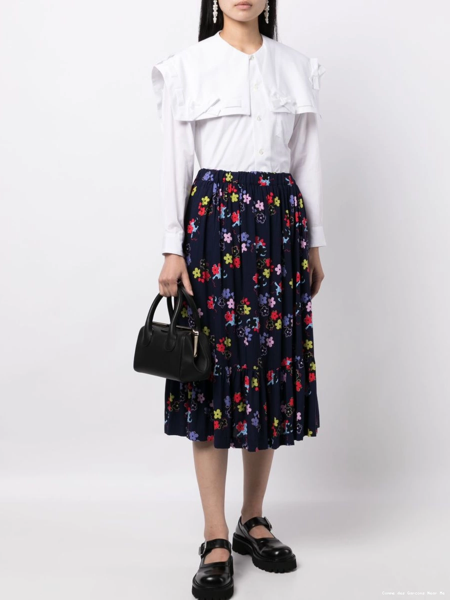 Affordable Women Des Girl floral-print pleated Comme Garcons skirt 0304