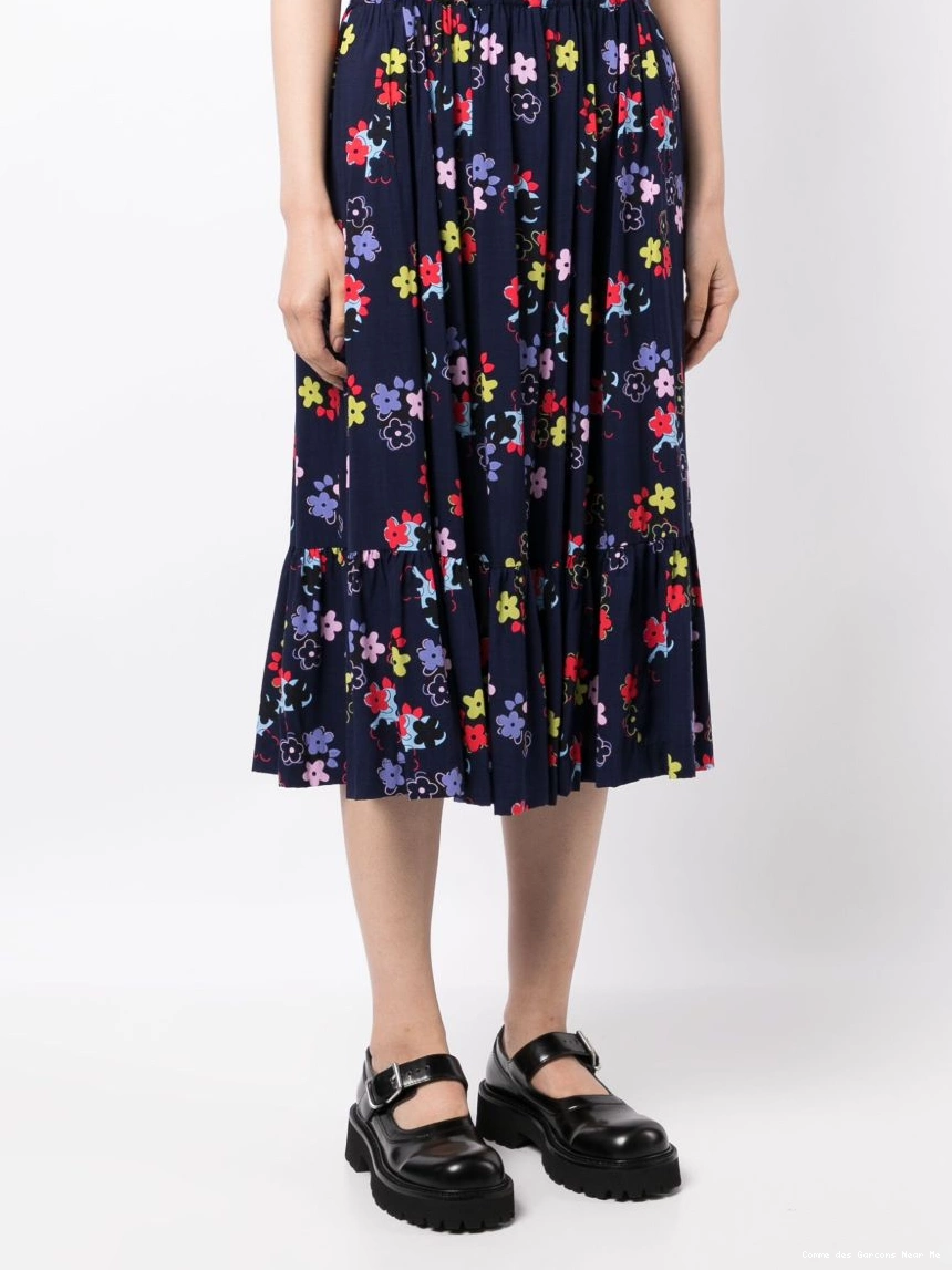 Affordable Women Des Girl floral-print pleated Comme Garcons skirt 0304